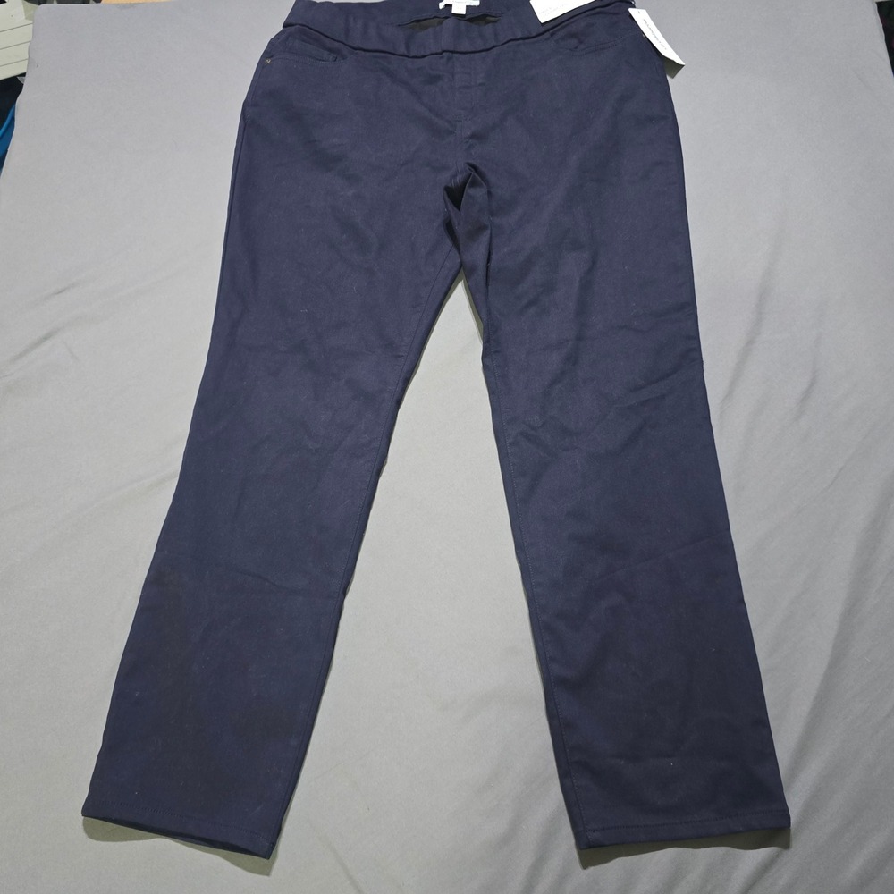 Liz Claiborne Amber Pull On Pants Women 18W Navy Blue Straight Leg Stretch